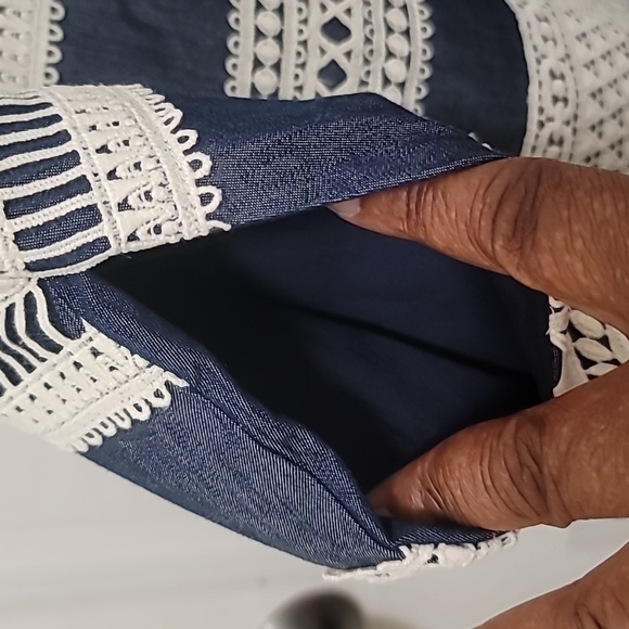 ADRIANNA PAPELL WOMEN'S DENIM FIT AND FLARE INDIGO LACE TRIM DRESS SIZE 6 - Picture 7 of 14